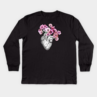 Pink Anemones Heart Human Anatomy Kids Long Sleeve T-Shirt